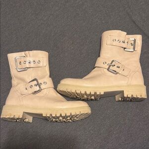 SO Tan Combat Boots with Buckle Accents